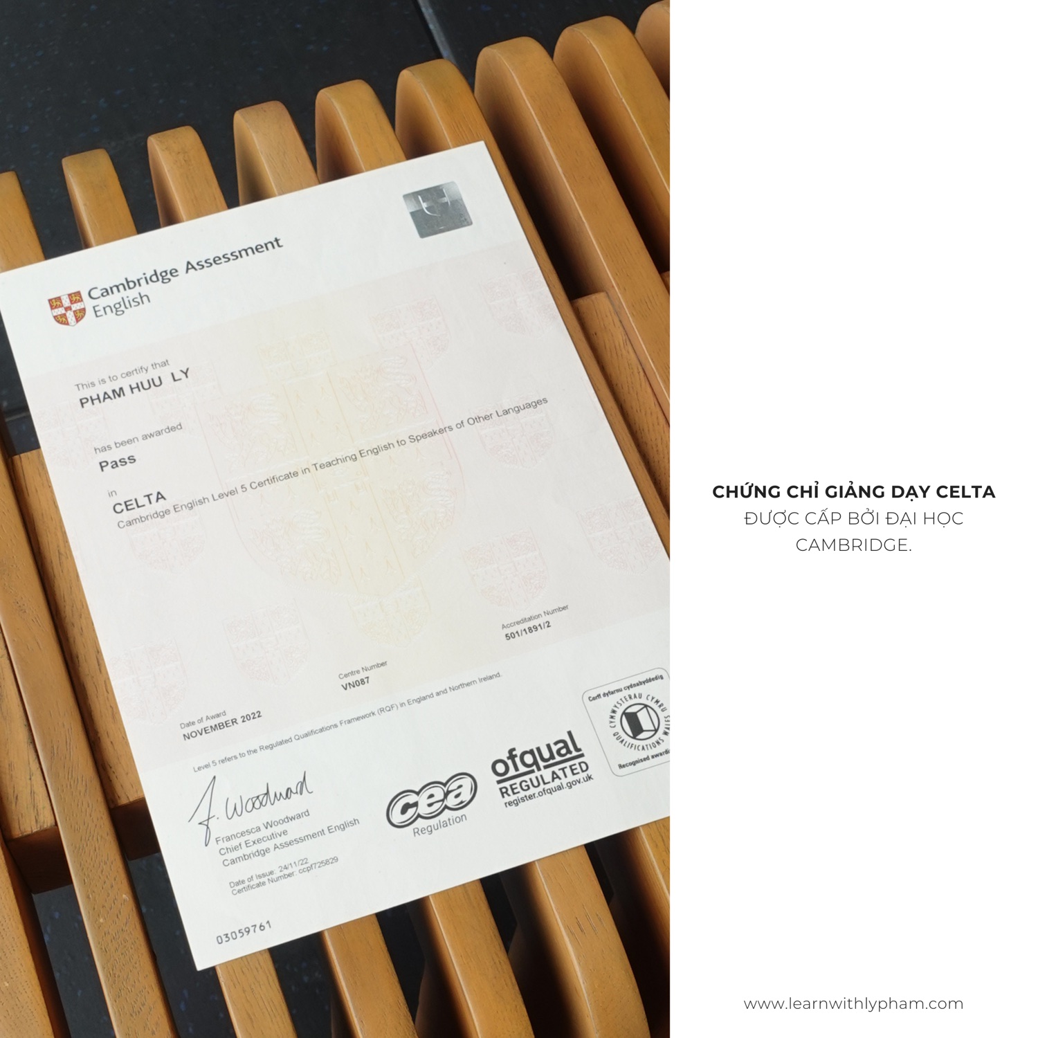 Chứng chỉ giảng dạy CELTA của Thầy Lý Phạm